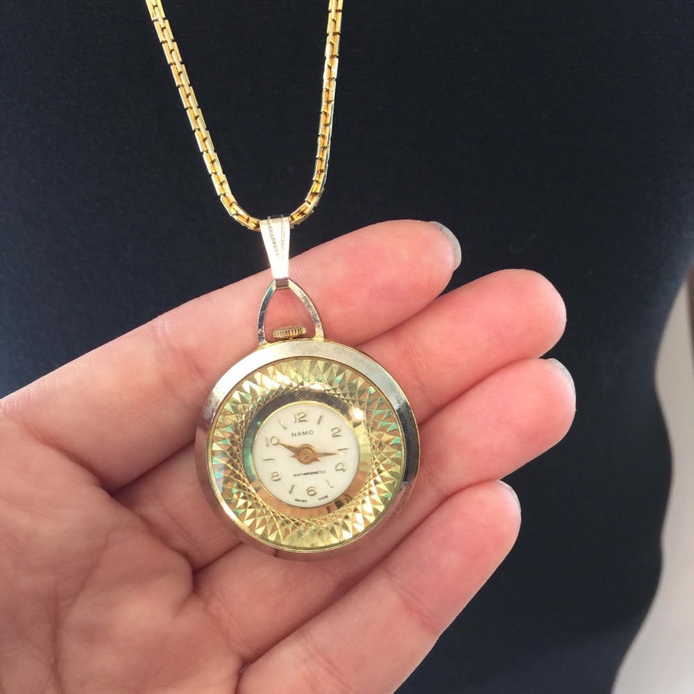 Vintage Gold Pendant Watch & Gold Monet Chain